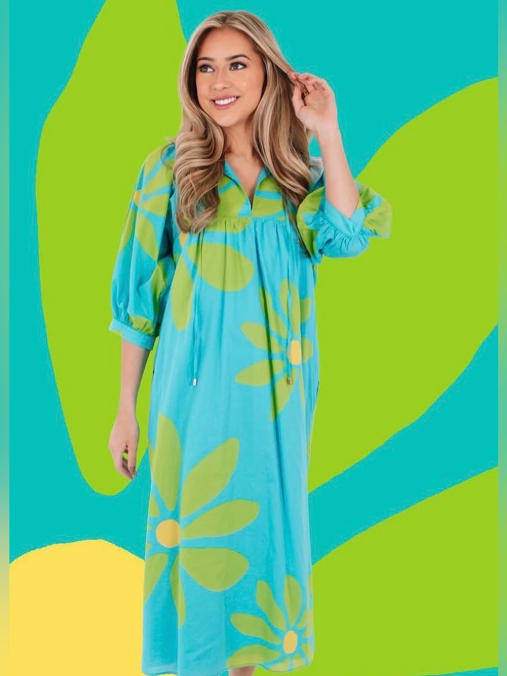 J. Marie Indy Dress in Turquoise Lime Floral Size XS
